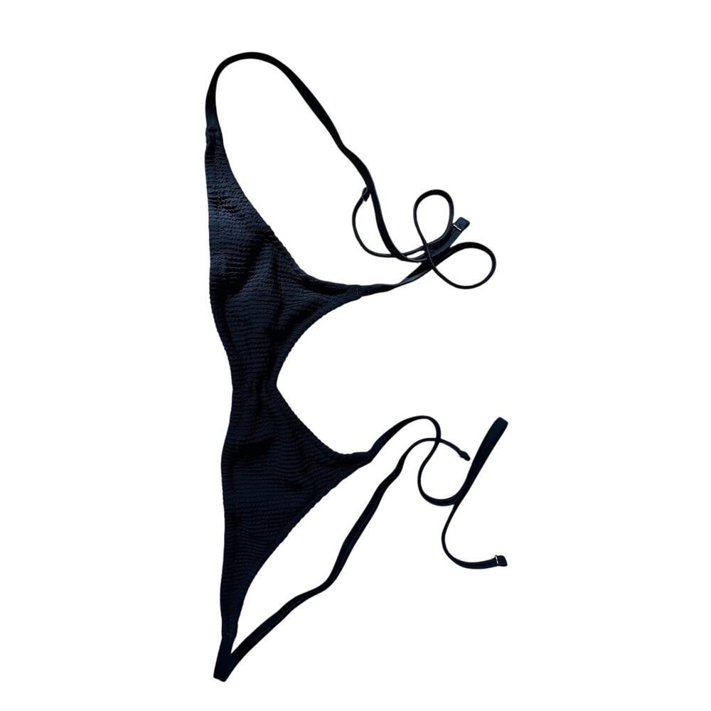Aerie Womens XS Black Textured Triangle Bikini Top Tie Straps Swimwear NWT New